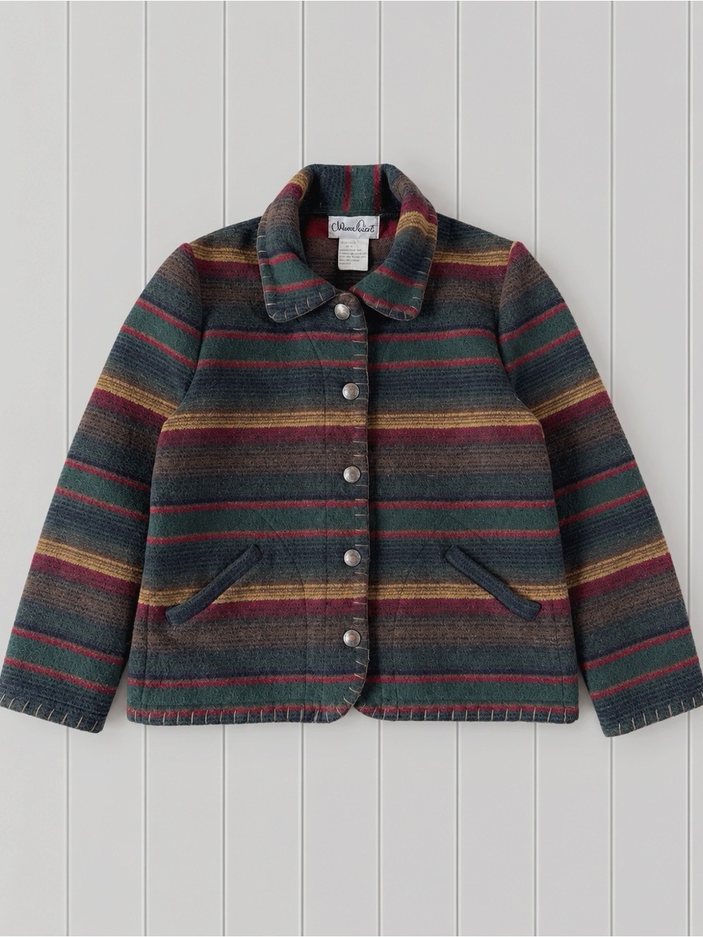 VTG Urban Quest Striped Wool Western Blanket Jacket MEDIUM Country Boho Granola
